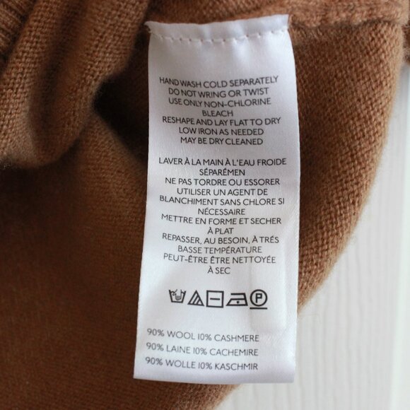 By Anthropologie Wool Cashmere Puff-Sleeve Mock-Neck Sweater in Honey Brown - Picture 7 of 14